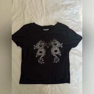 Streetwear Society Black Short-Sleeve Tee with White Dragon Graphic Women’s S